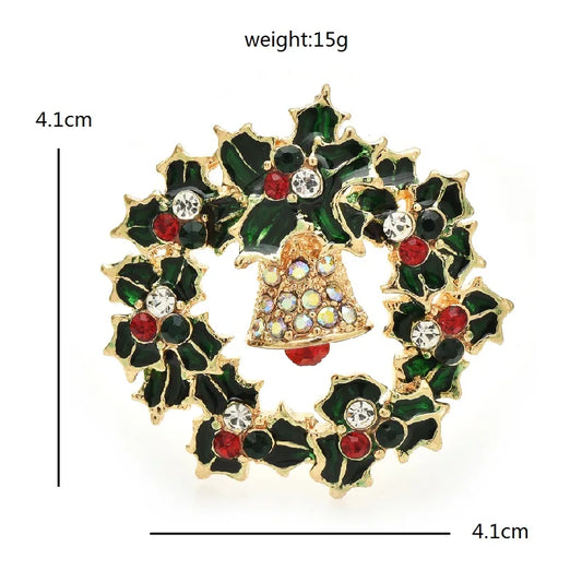 Broche Kerst | Feestelijke Krans met Klokje en Strass Steentjes