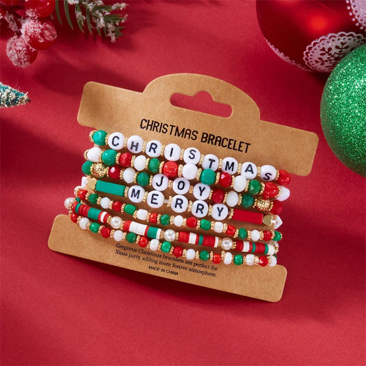 Kerst armband set met kralen, strass en feestelijke resin bedels