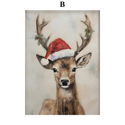 Kerst schilderij Santa Claus bij kerstboom – klassieke winter decoratie op canvas