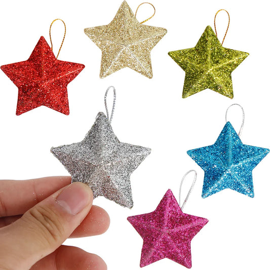 Kerst ornament voor Kerstboom – Glinsterende Ster Hanger 5cm (6/24 stuks)