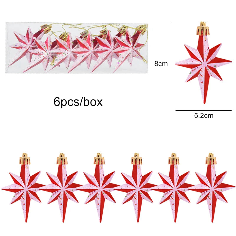 Kerstboom ornament set rood ster sneeuwvlok kerstballen decoratie - 6 stuks