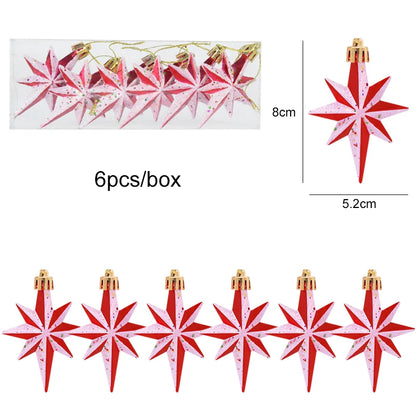 Kerstboom ornament set rood ster sneeuwvlok kerstballen decoratie - 6 stuks