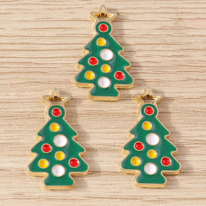 Kerst hanger/bedel voor ketting of armband – Mix van 10 modieuze emaille kerstboom bedels