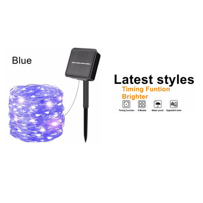 Solar Kerstverlichting multicolor buiten – koperkleurige draad met 8 lichtstanden