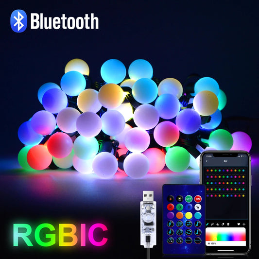 Slimme Kerstverlichting – 10M Bluetooth LED Slinger met 50 Kleurrijke Lampjes, IP44 Waterdicht, USB, Met Muziek & App-bediening