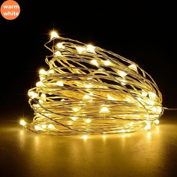 Kerst Lichtsnoer 1 Stuk – LED Koperdraad Lichtjes met Batterijdoos – Warm Wit – Sfeervolle Decoratie