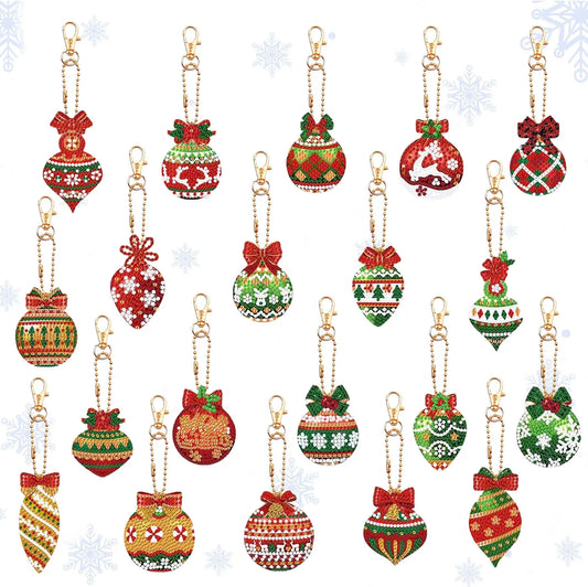 Diamond Painting Kerst Sleutelhangers – 20 sets Dubbelzijdige Kerstballen