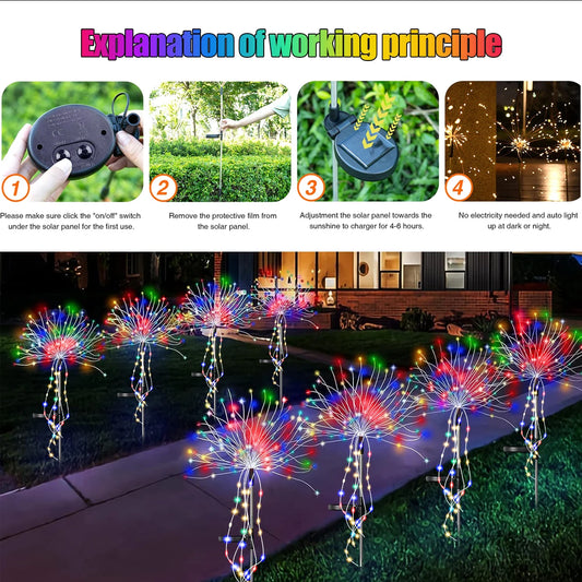 Solar Kerst verlichting vuurwerk lamp met 8 standen voor tuin en feest