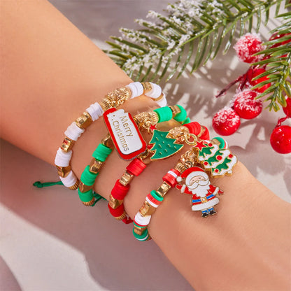 Kerst armband set met kerstboom rendier en kerstman kralen (4 stuks)