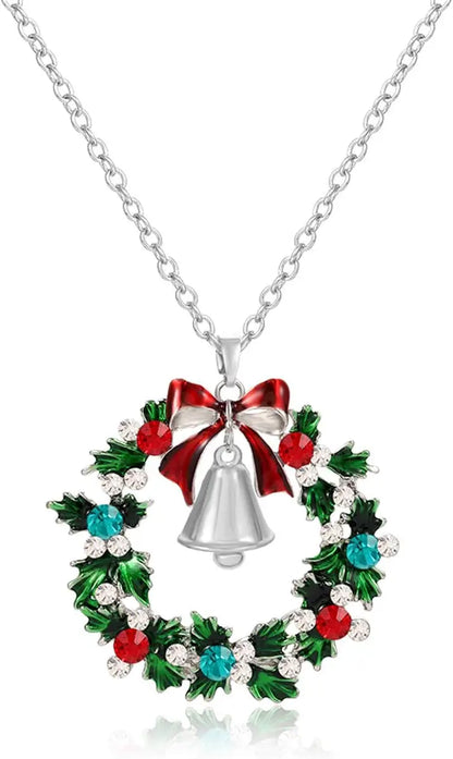 Kerst ketting met fonkelende strassteen krans en belhanger – feestelijke dames sieraden