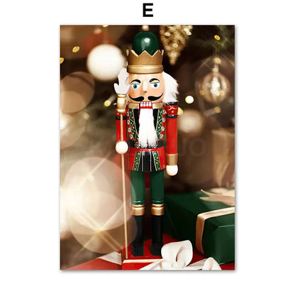 Kerst schilderij rode amaryllis met kerstboom en notenkraker – sfeervolle wanddecoratie