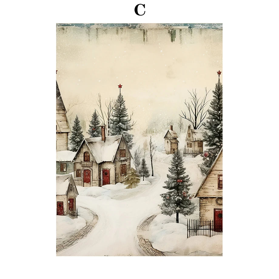 Kerst schilderij Santa Claus bij kerstboom – klassieke winter decoratie op canvas