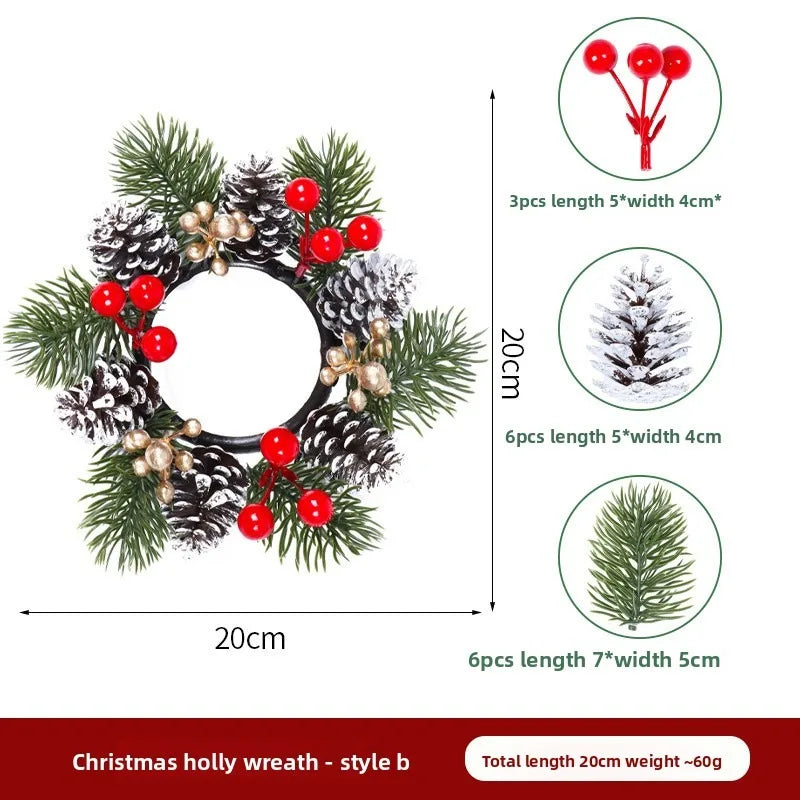 Kerst krans met rode bessen en kaarshouder voor sfeervolle tafeldecoratie