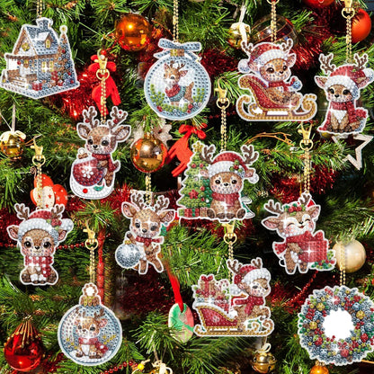 Diamond Painting Sleutelhanger set - 12 Kerst herten ontwerpen