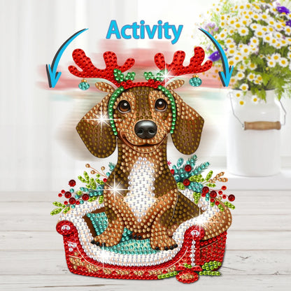 Diamond Painting Tafelornament Schuddend Hoofd Kat en hond Kerst