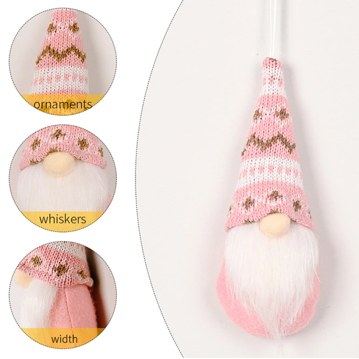Set kersthangers – 3 schattige kerstgnomen met gebreide muts, 17 cm