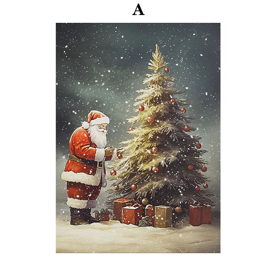 Kerst schilderij Santa Claus bij kerstboom – klassieke winter decoratie op canvas