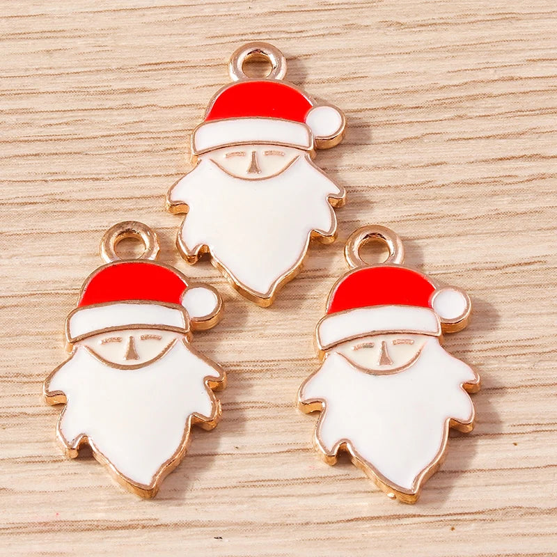 Kerst hanger/bedel voor ketting of armband – Vrolijke kerstman emaille charms set - 10 stuks