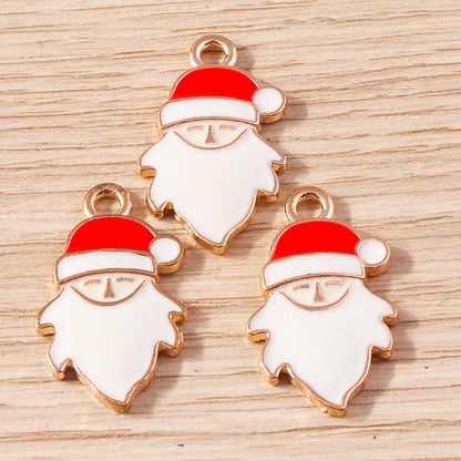 Kerst hanger/bedel voor ketting of armband – Vrolijke kerstman emaille charms set - 10 stuks