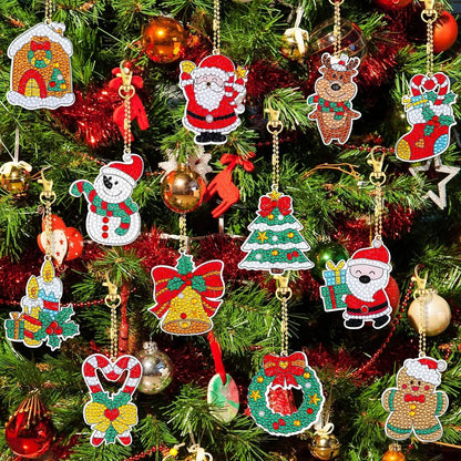 Diamond Painting Kerst Sleutelhangers 12 stuks met kristallen strass