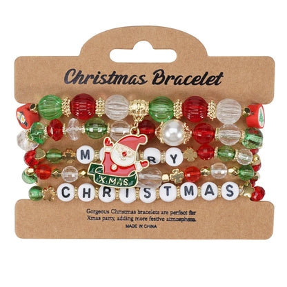 Kerst armband set met kerstboom rendier en kerstman kralen (4 stuks)