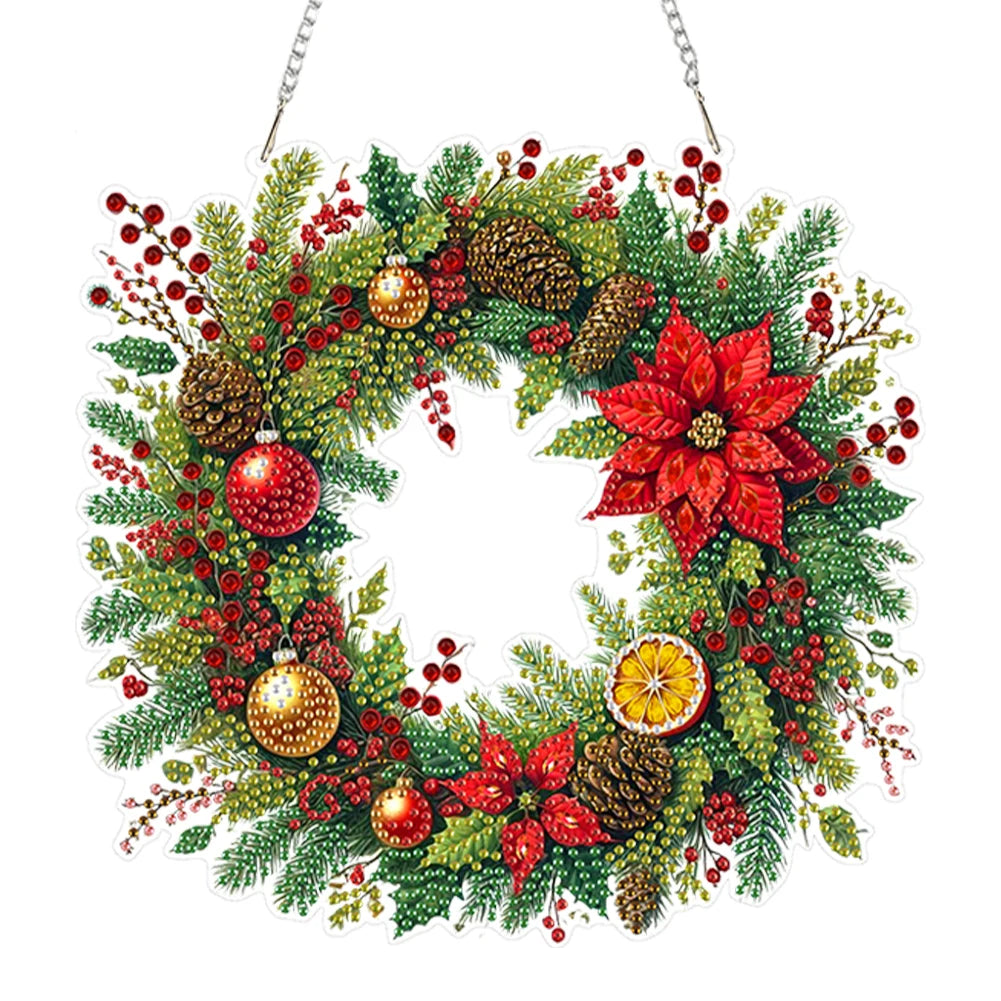 Diamond Painting Kerstkrans hanger raamdecoratie acryl met strass steentjes