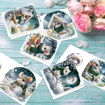 Diamond Painting Kerstkaarten set met muis en feestelijke ontwerpen