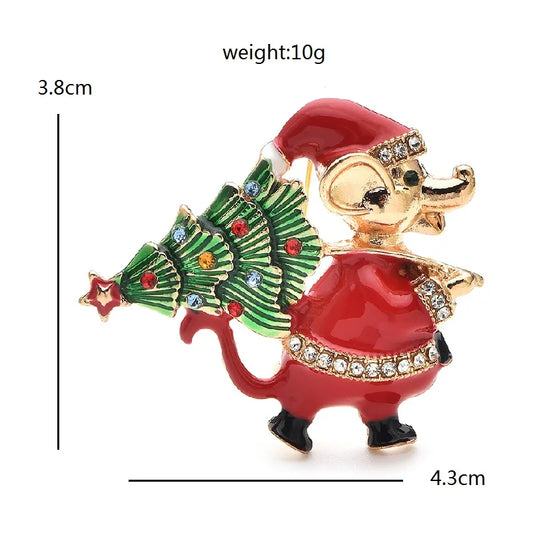 Broche Kerst | Schattige muis met kerstboom – feestelijke broche