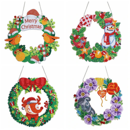 Diamond Painting Kerstkrans Sneeuwpop 30x30cm Inclusief Ophangsysteem