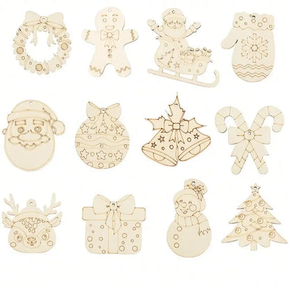 Houten figuur om zelf te schilderen/kleuren – Kerstboom hangornamenten van hout (set)