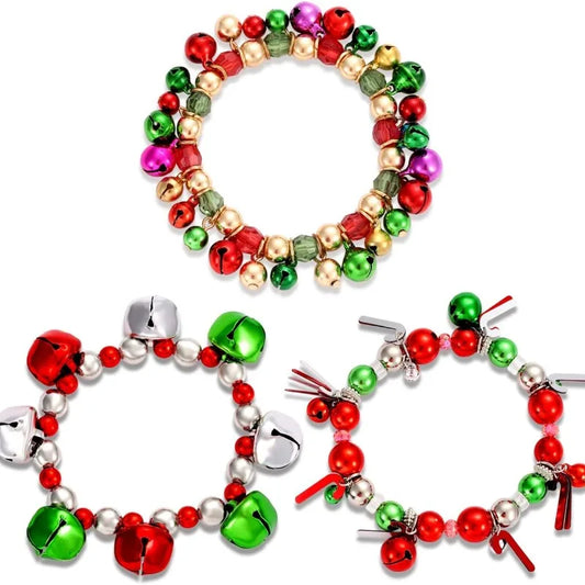 Kerst armbanden set met kralen en belletjes – feestelijke sieraden