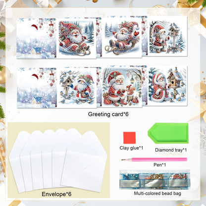 Diamond Painting Kerstkaarten set – 6 stuks met enveloppen en feestelijk design