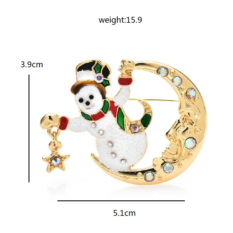 Broche Kerst | Romantische Sneeuwpop met Ster en Maan – Feestelijke Speld