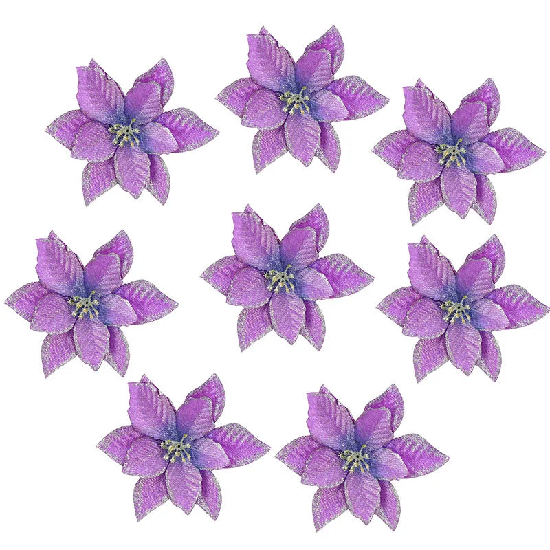Kerstboom ornament glitter kunstbloemen 13cm decoratie set