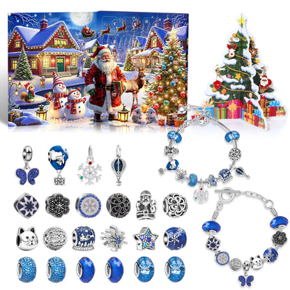 Advent kalender bedelarmbanden blauw met 24 verrassingen – kerstcadeau box