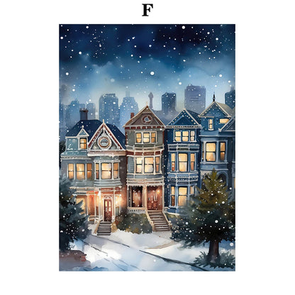 Kerst schilderij romantische winteravond in Parijs met sneeuw en kerstboom