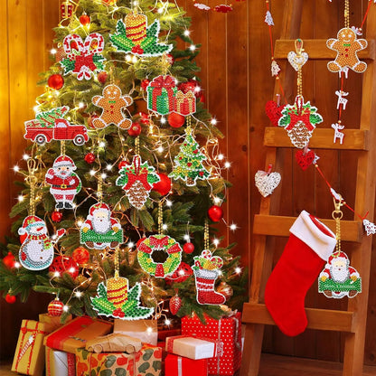 Diamond Painting Kerst Sleutelhangers – 12-delige Dubbelzijdige Set