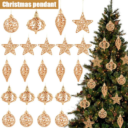 Kerstballen set goud met holle ster hangers voor kerstboomdecoratie