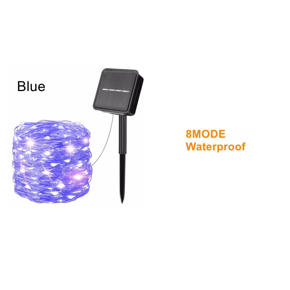 Solar Kerstverlichting multicolor buiten – koperkleurige draad met 8 lichtstanden