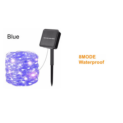 Solar Kerstverlichting multicolor buiten – koperkleurige draad met 8 lichtstanden