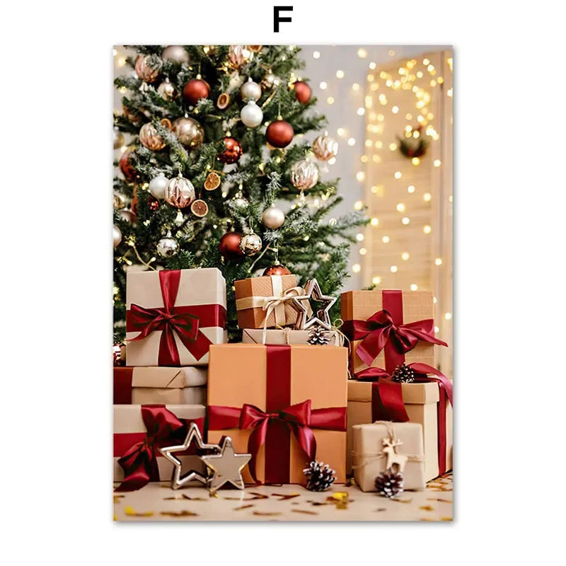 Kerst schilderij rode amaryllis met kerstboom en notenkraker – sfeervolle wanddecoratie