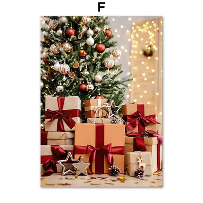 Kerst schilderij rode amaryllis met kerstboom en notenkraker – sfeervolle wanddecoratie