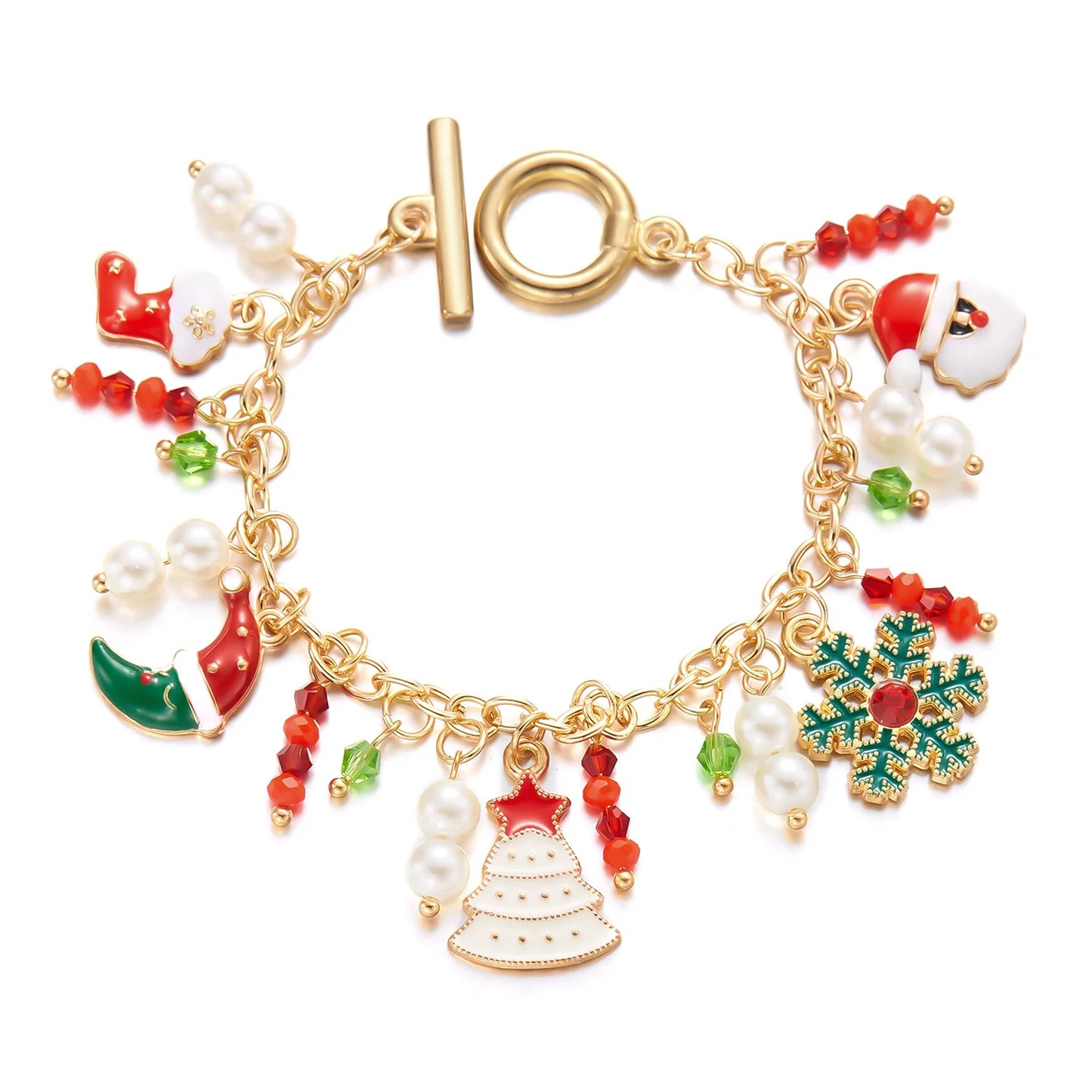 Kerst armband met kerstman sneeuwpop ster en kerstboom hanger