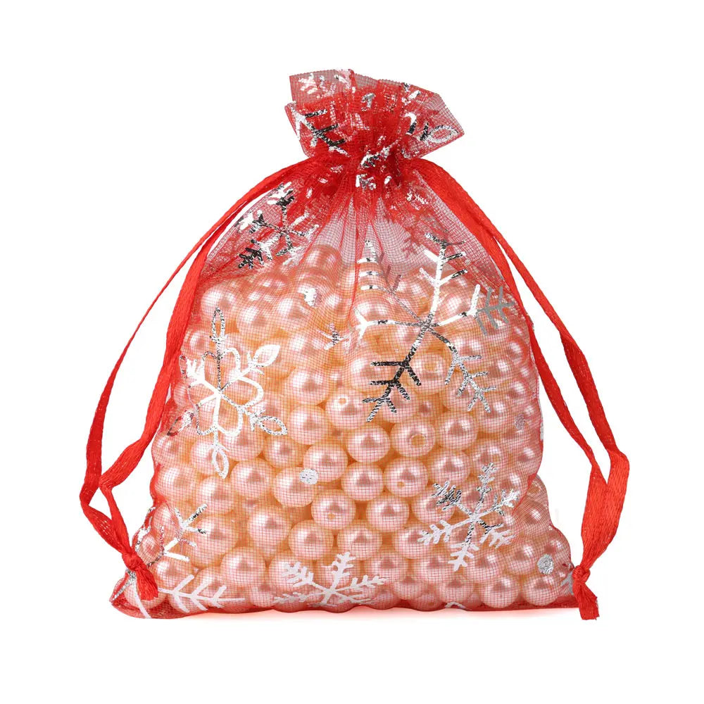 Kerst cadeau verpakking organza sneeuwvlok zakjes rood wit voor sieraden en snoep