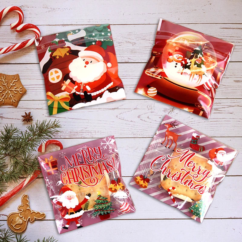 Kerst cadeauverpakking – 100 stuks zelfklevende snoep- en koekzakjes voor feestelijke traktaties
