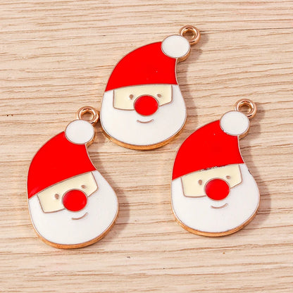 Kerst hanger/bedel voor ketting of armband – Vrolijke kerstman emaille charms set - 10 stuks