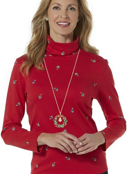 Kerst ketting met fonkelende strassteen krans en belhanger – feestelijke dames sieraden