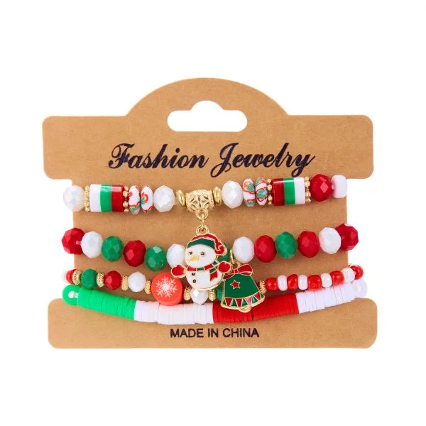 Kerst armband met kerstman sneeuwpop ster en kerstboom hanger