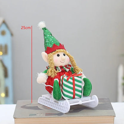 Kerst pop liggende telescoop elf met slee – feestelijke decoratie voor thuis