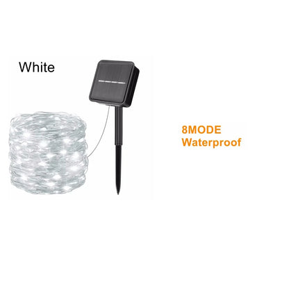 Solar Kerstverlichting multicolor buiten – koperkleurige draad met 8 lichtstanden